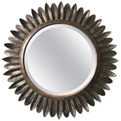 1990s La Barge Carved Wood Silver Leaf Sunburst Mirror