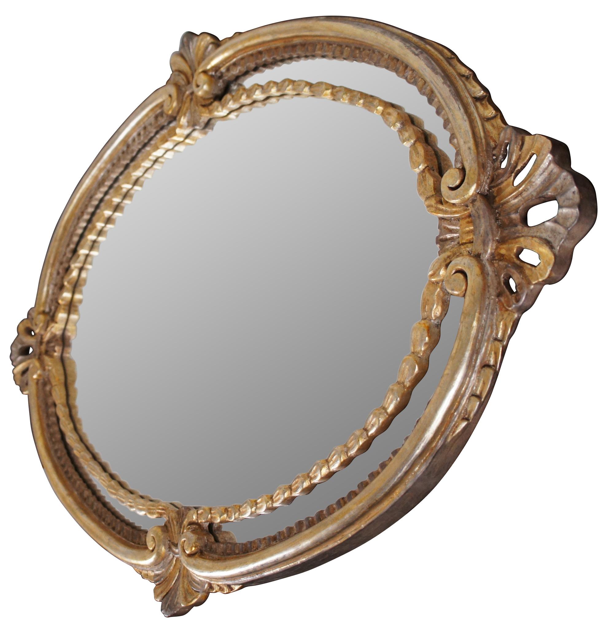 1990s La Barge Hollywood Regency Gilt Oval Scalloped Wall Vanity Mirror Italy 42 In Good Condition In Dayton, OH