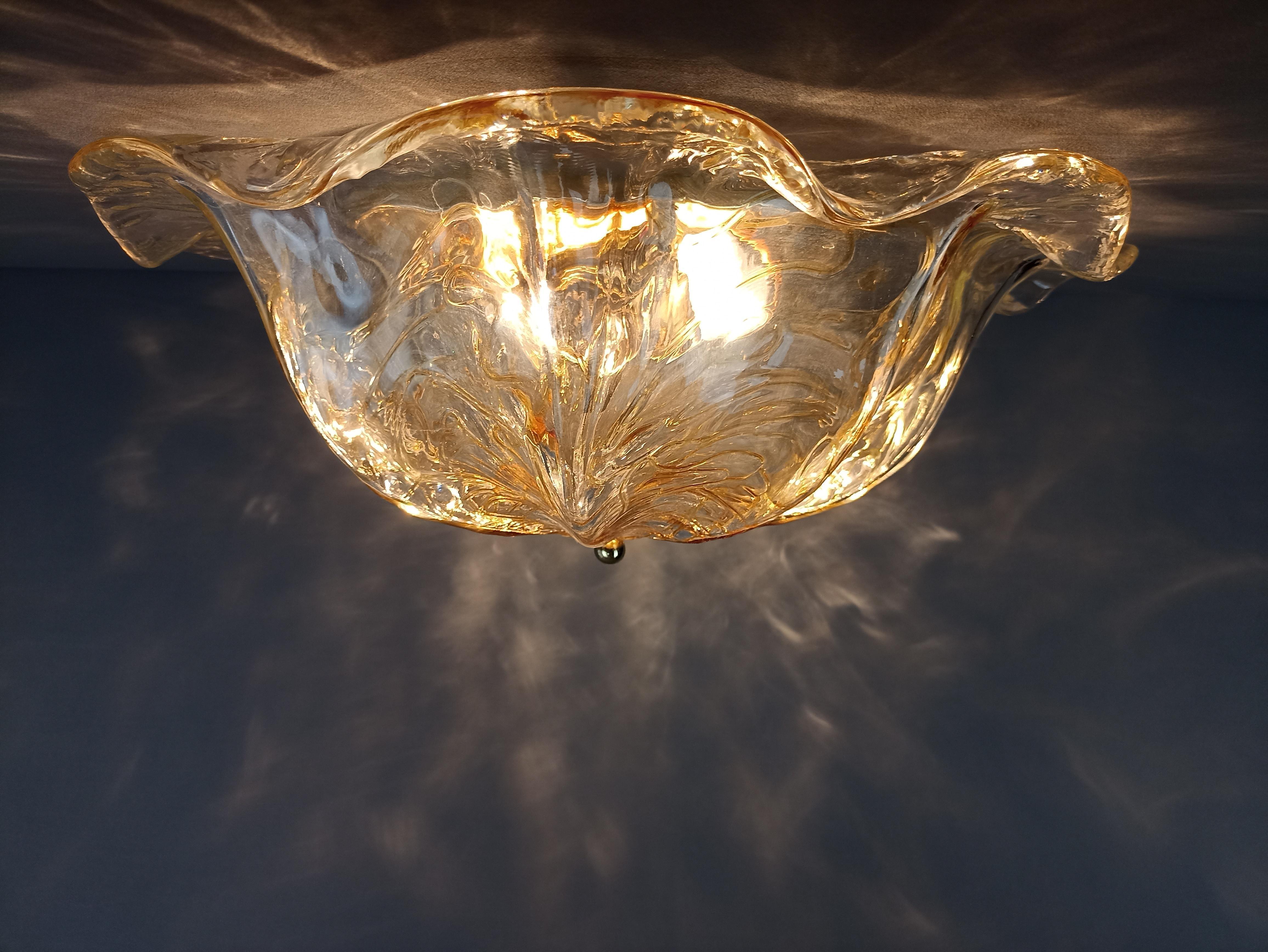 1990s La Murrina Murano hand-blown art glass three-light ceiling lamp. Signed. 2