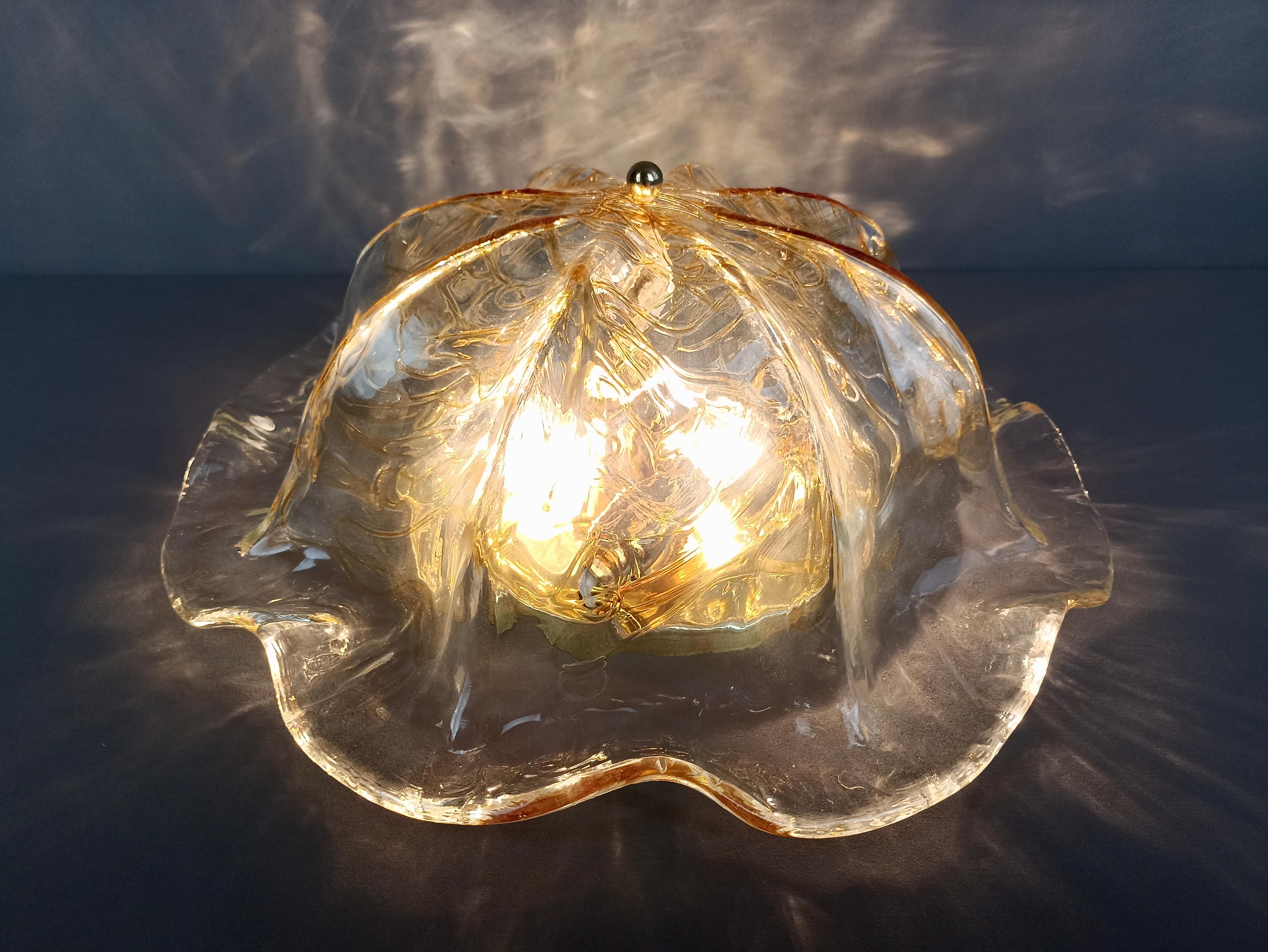 1990s La Murrina Murano hand-blown art glass three-light ceiling lamp. Signed. 1