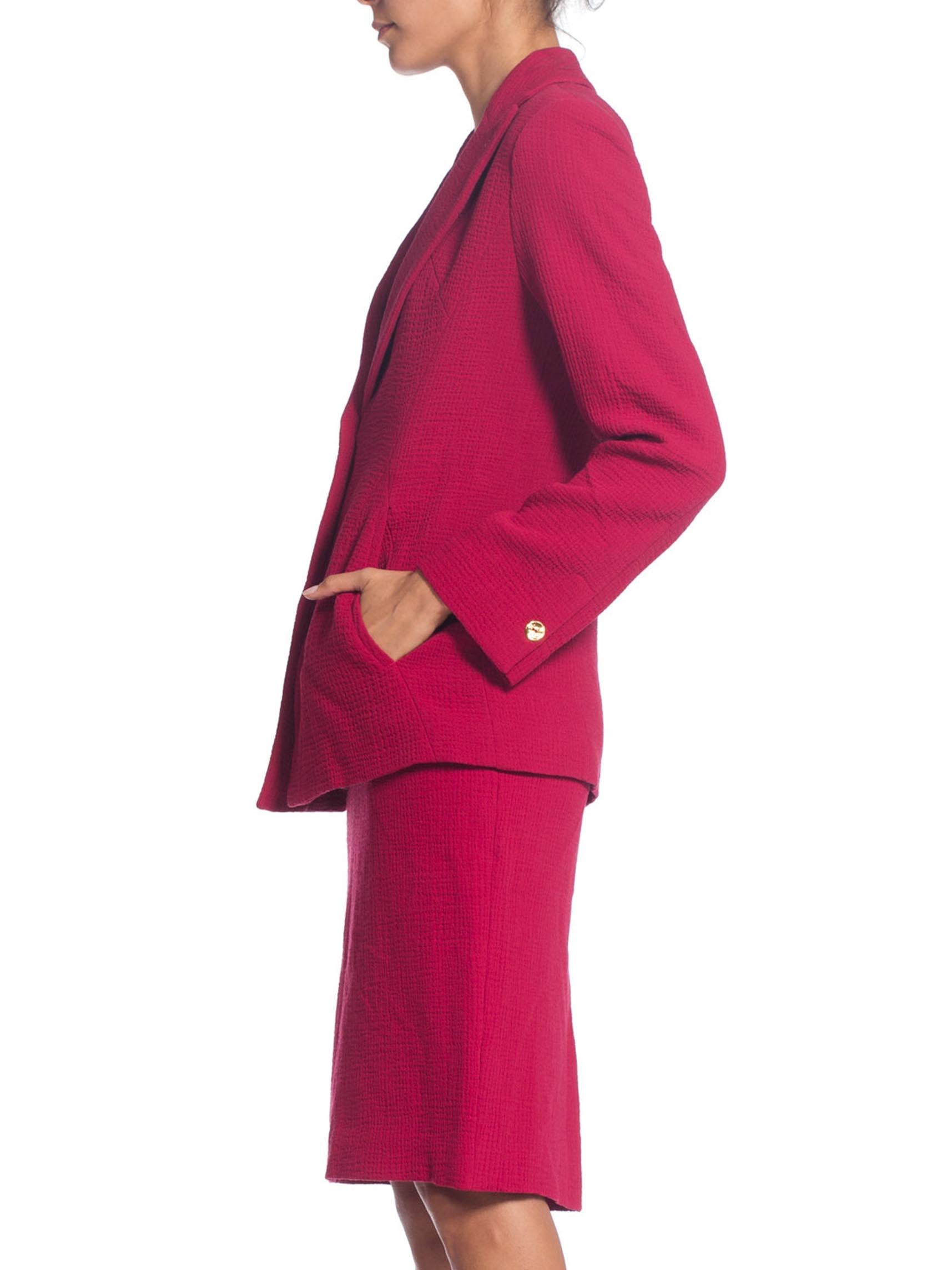 Red 1990S Lacroix Bazar Cozy Cranberry Wool Shirt Skirt Set
