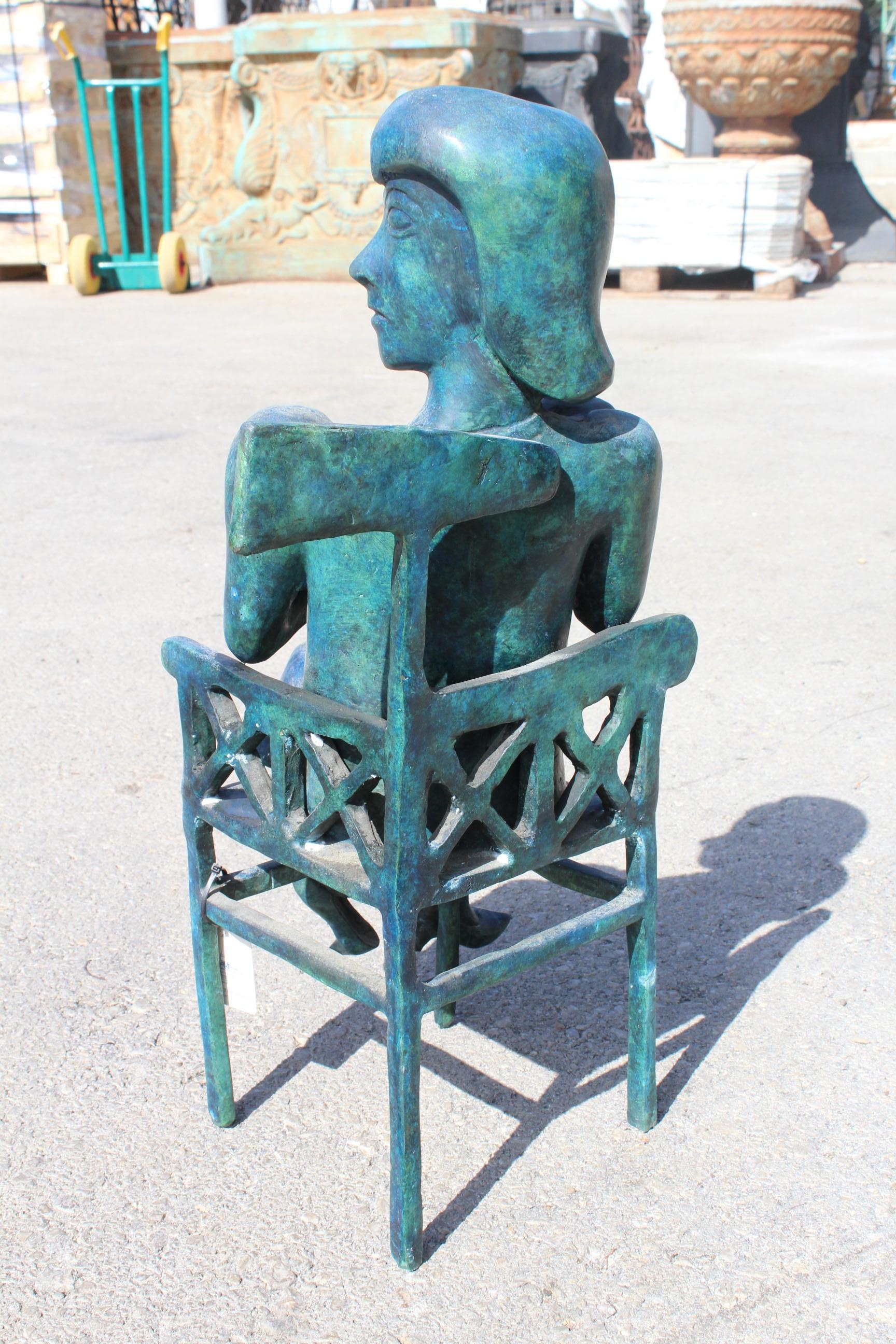 1990s Lady Sitting on a Chair Bronze Abstract Sculpture In Good Condition In Marbella, ES