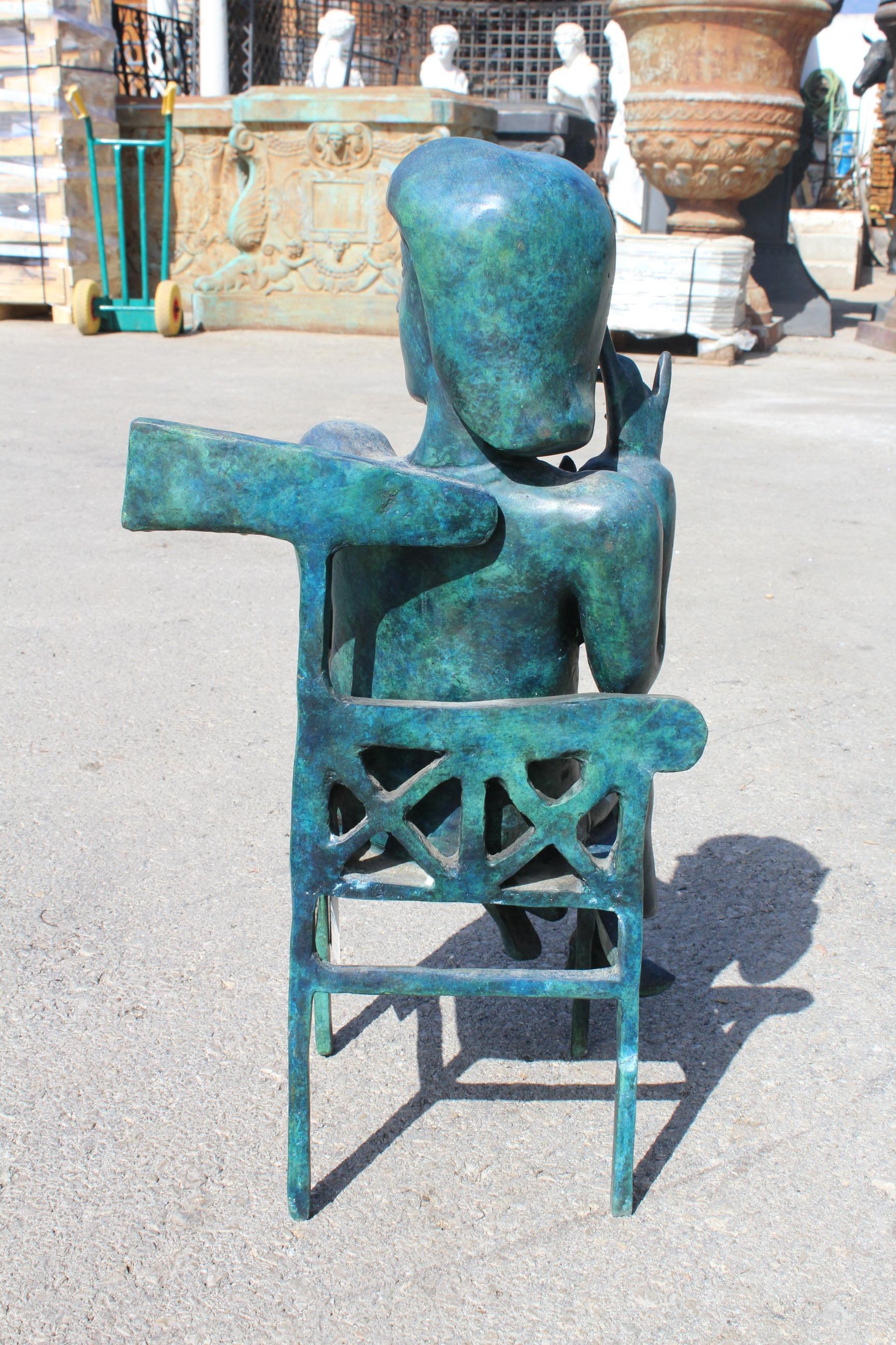 Late 20th Century 1990s Lady Sitting on a Chair Bronze Abstract Sculpture