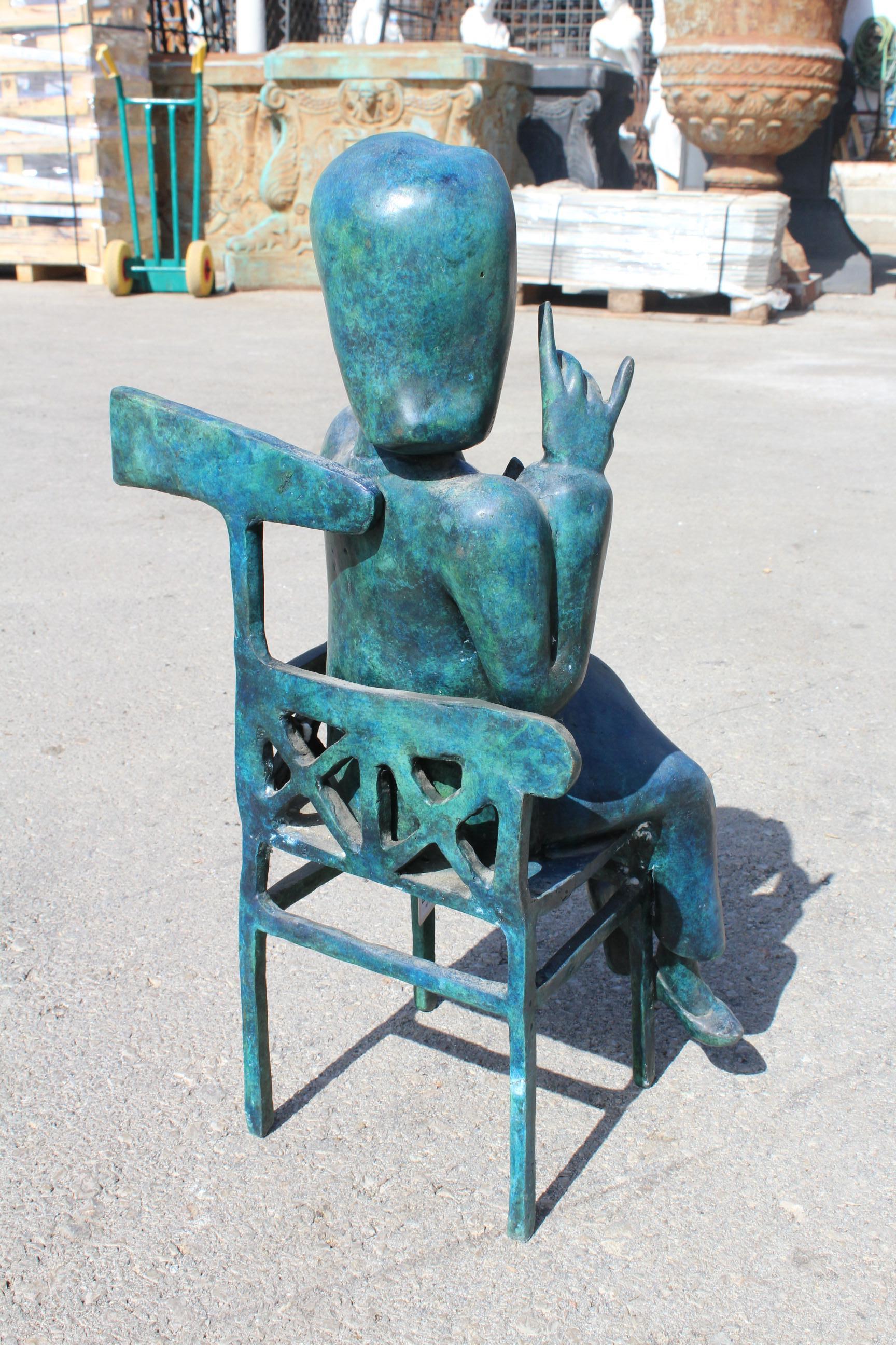 1990s Lady Sitting on a Chair Bronze Abstract Sculpture 1