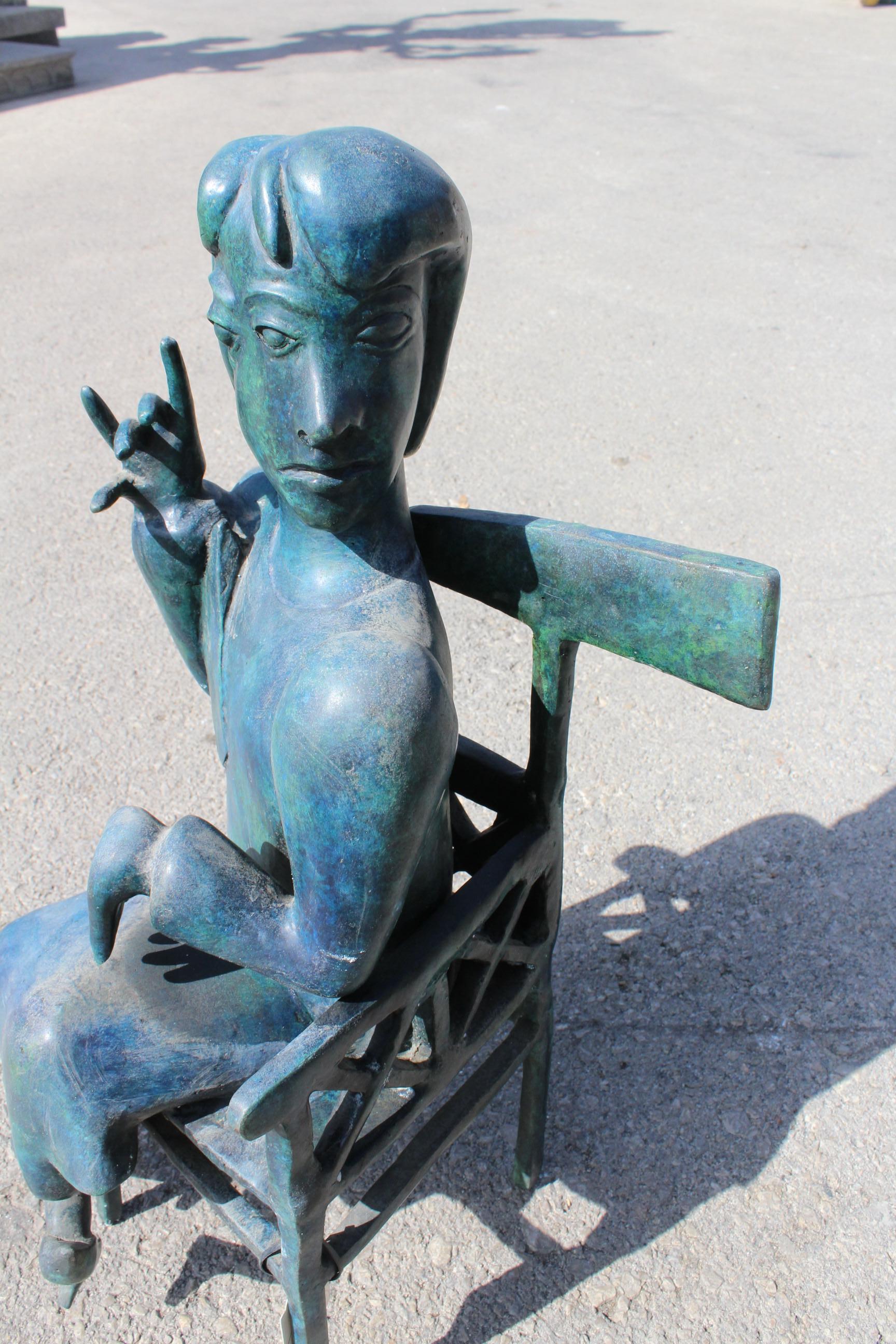 1990s Lady Sitting on a Chair Bronze Abstract Sculpture 2