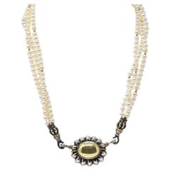 Vintage 1990's Lagos Pearl 18 Karat Gold Sterling Silver Luna Three Strand Necklace