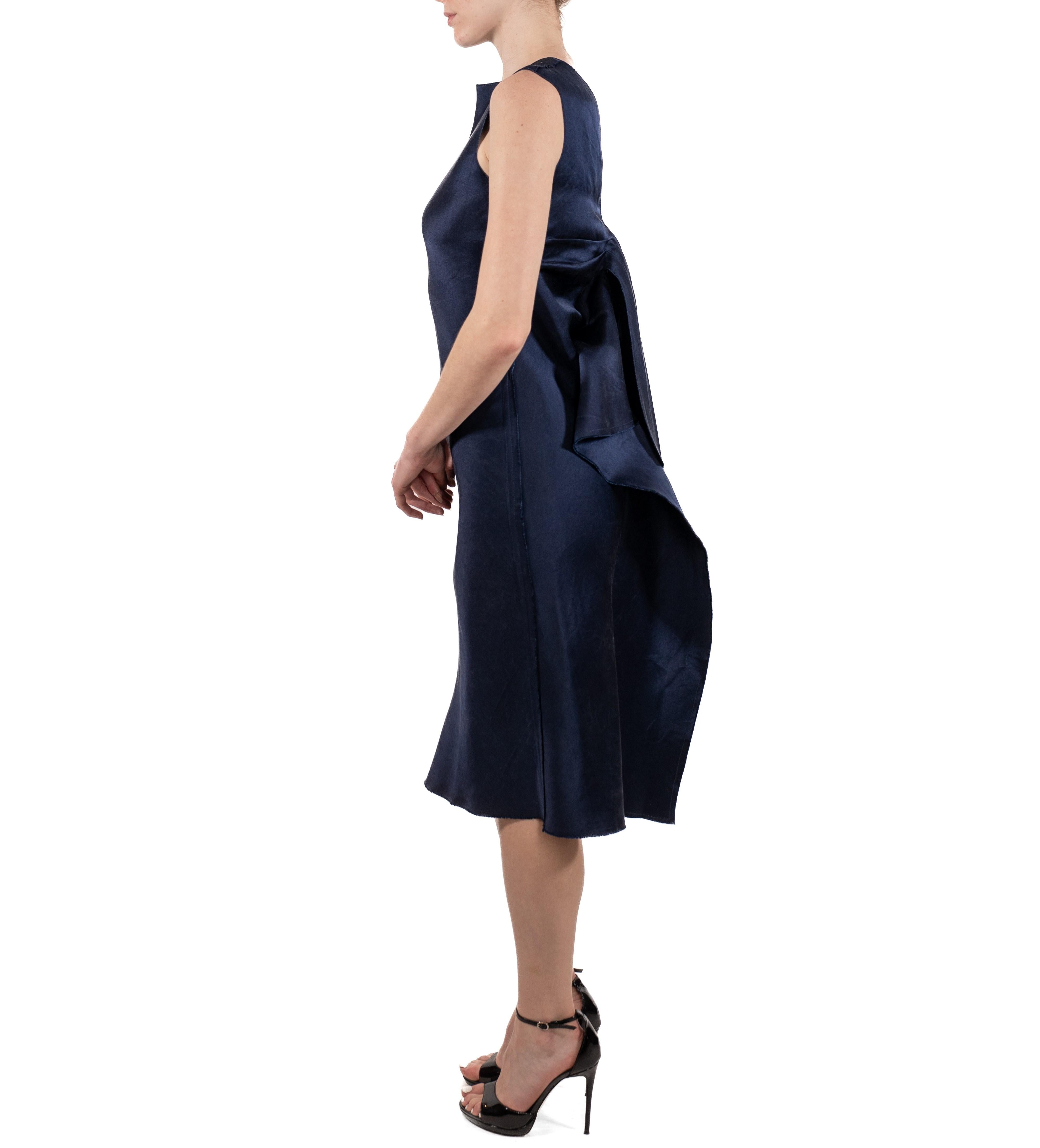 1990S Lanvin Vestido de seda azul marino Negro