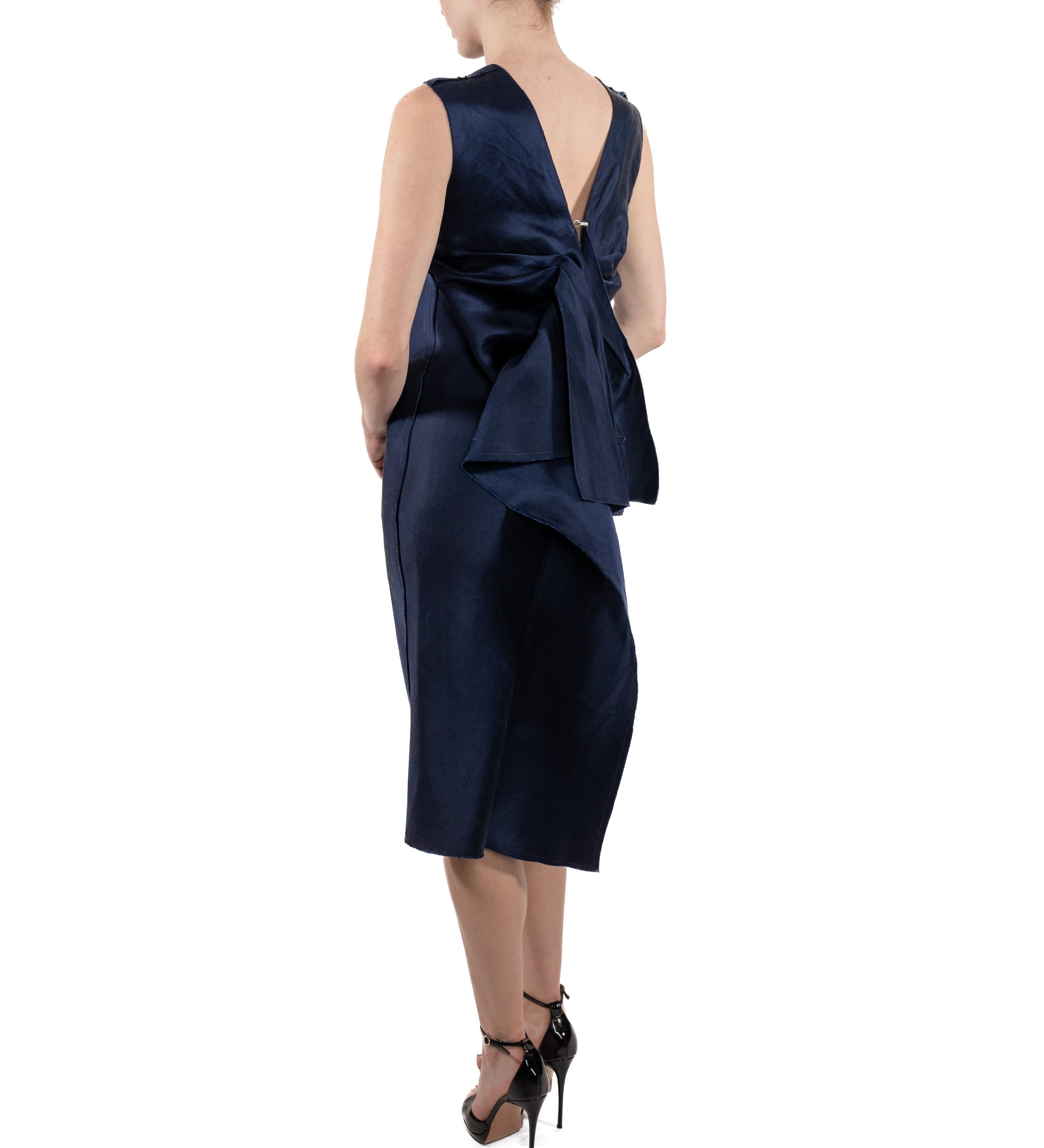 1990S Lanvin Vestido de seda azul marino 3