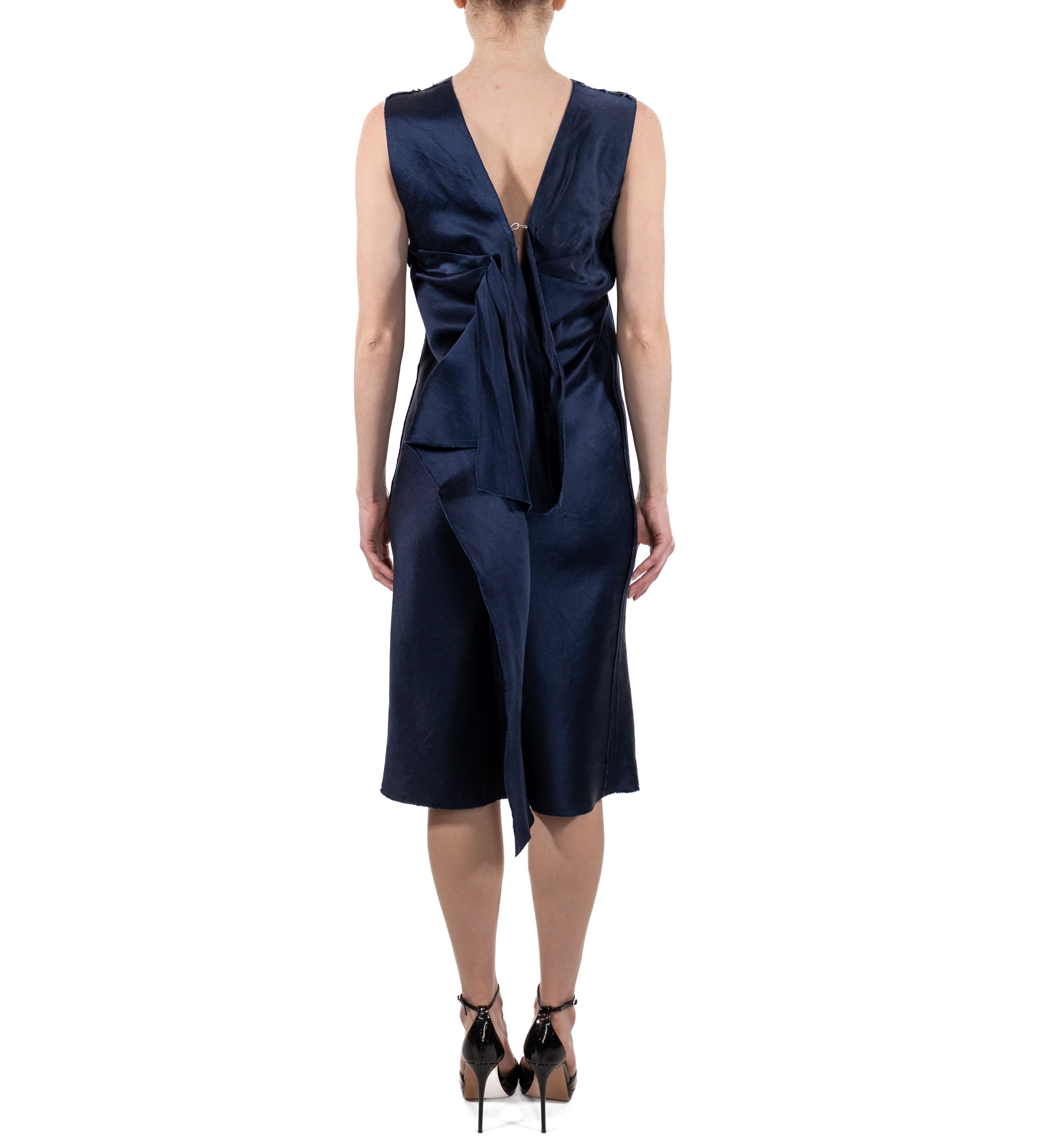 1990S Lanvin Vestido de seda azul marino 4