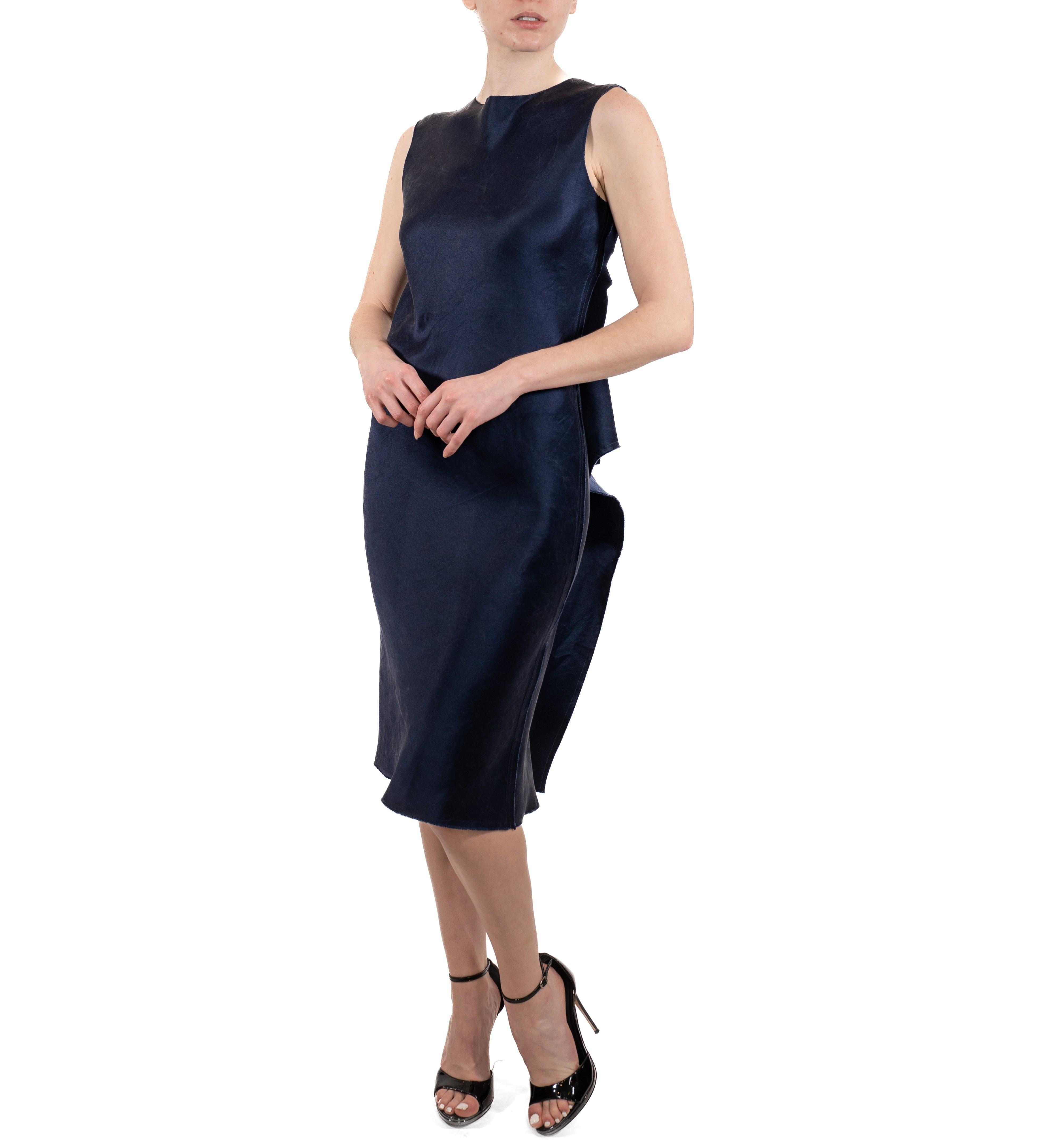 1990S Lanvin Vestido de seda azul marino 5