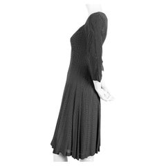 1990's LANVIN navy polka dotted dress with three-quarter sleeves