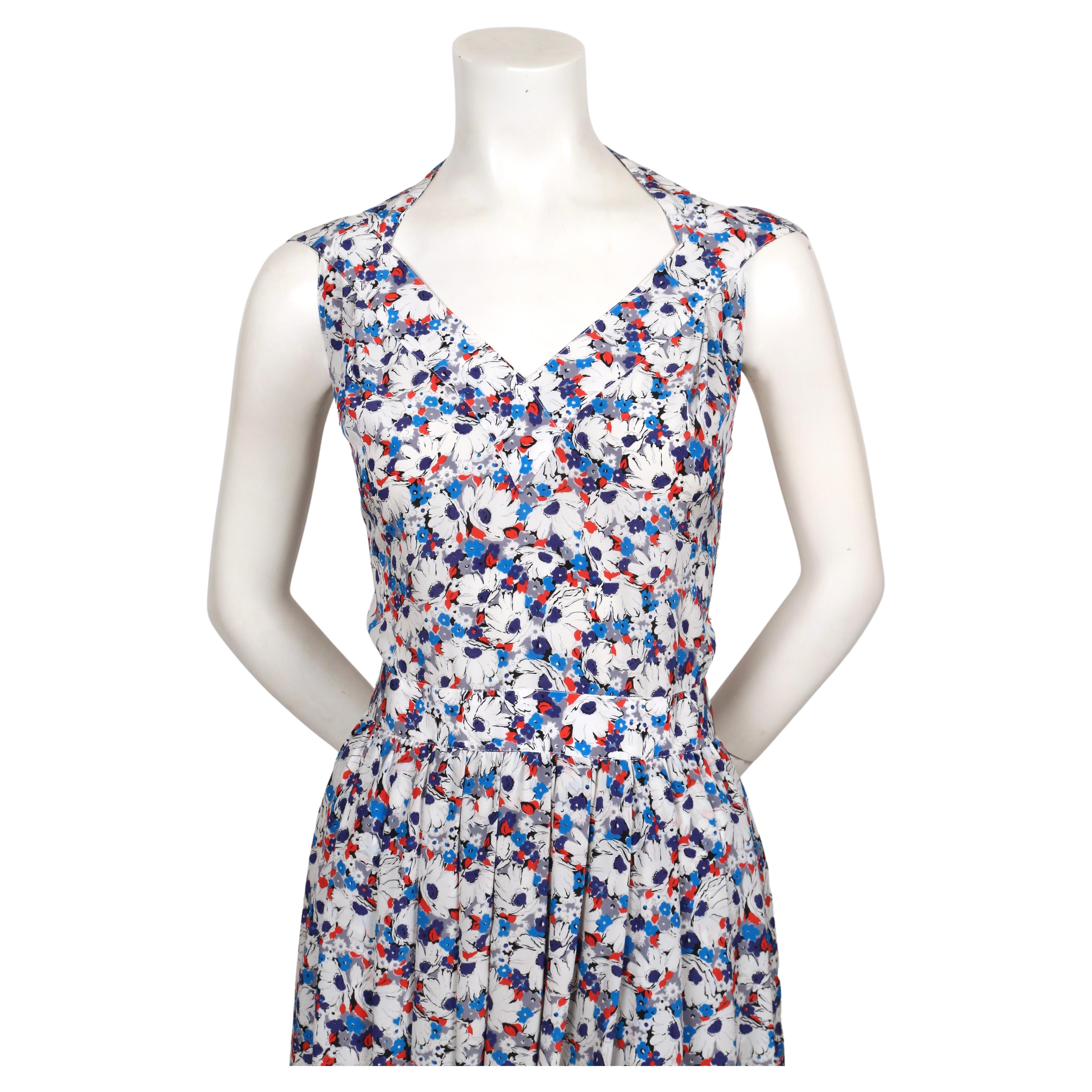 1990's LANVIN silk floral printed dress In Good Condition For Sale In San Fransisco, CA