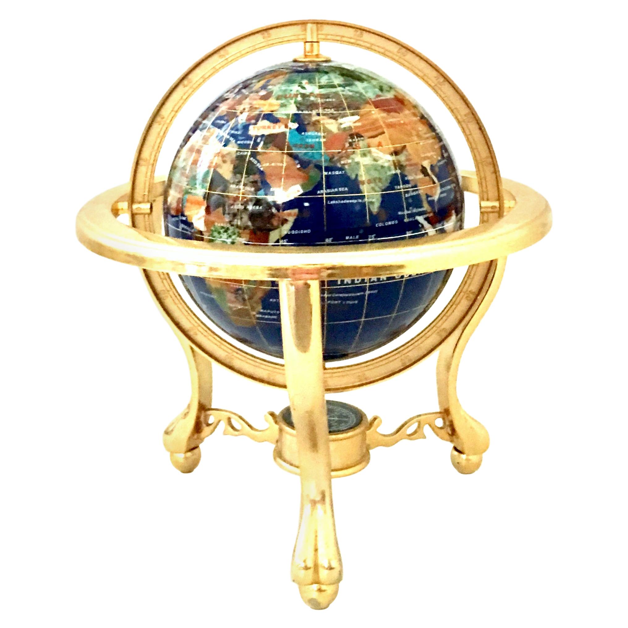 Geography 14in Blue Lapis Gemstone Globe with Gold Stand 