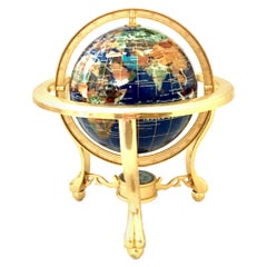 1990s Lapis Lazuli, Gemstone and 24-Karat Gold Gilt Tripod Stand World Globe