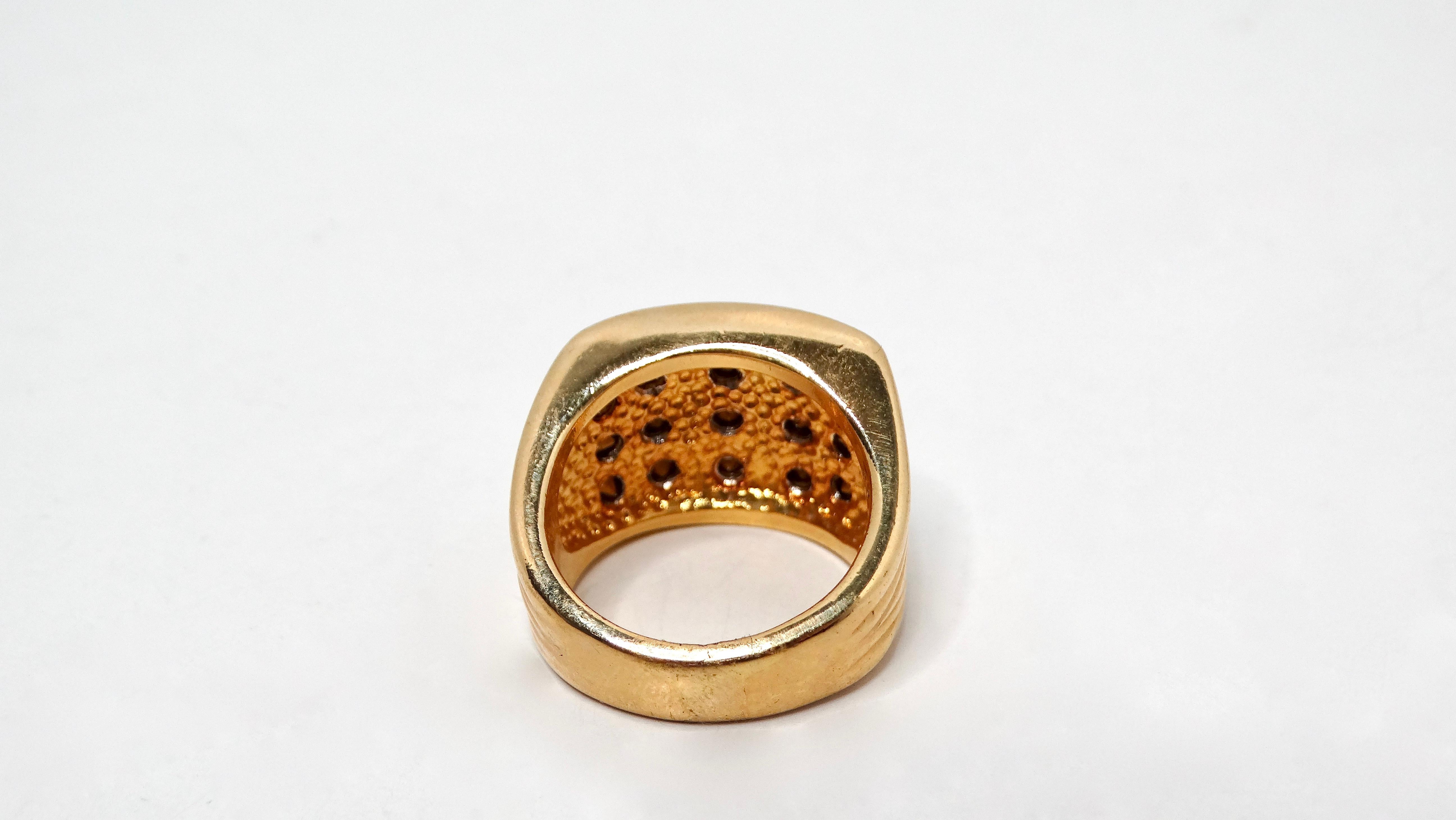 Women's or Men's 1990s Large 18k Gold Plated Linear Synthetic Crystal 5-Row Cocktail Ring For Sale
