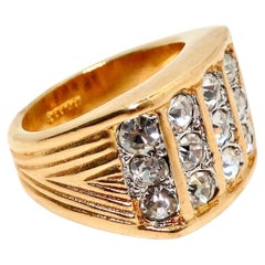1990s Large 18k Gold Plated Linear Synthetic Crystal 5-Row Cocktail Ring