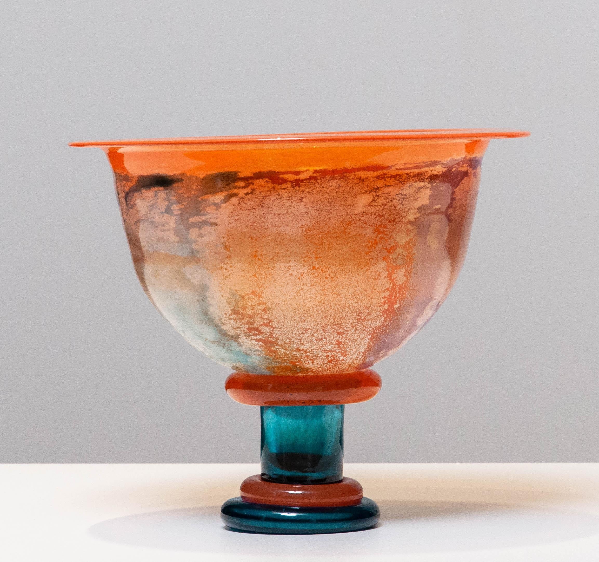 Scandinavian Modern 1990's Large Art Glass Bowl 'Cancan Series' by Kjell Engman for Kosta Boda