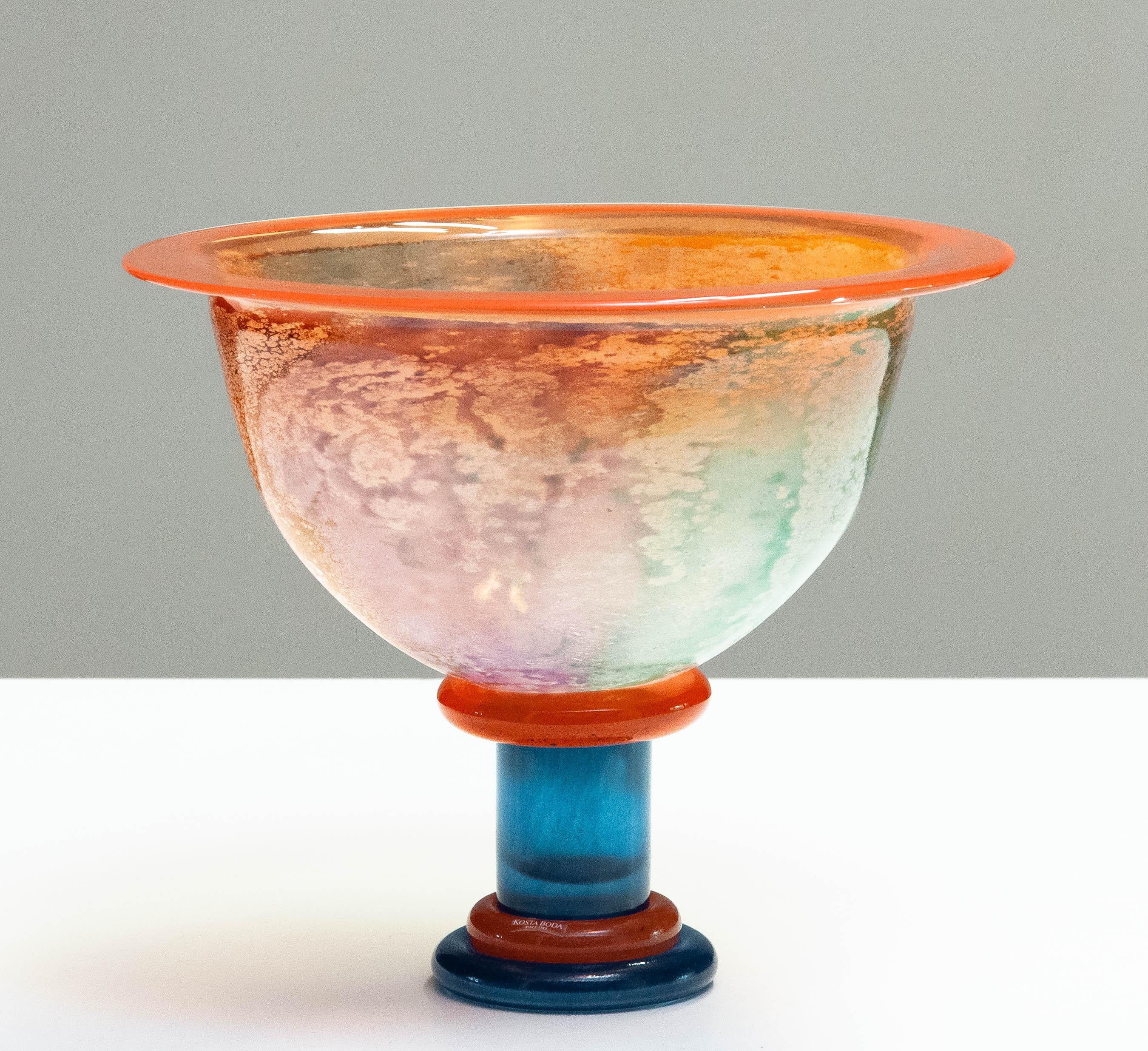 Scandinavian Modern 1990's Large Art Glass Bowl 'Cancan Series' by Kjell Engman for Kosta Boda For Sale
