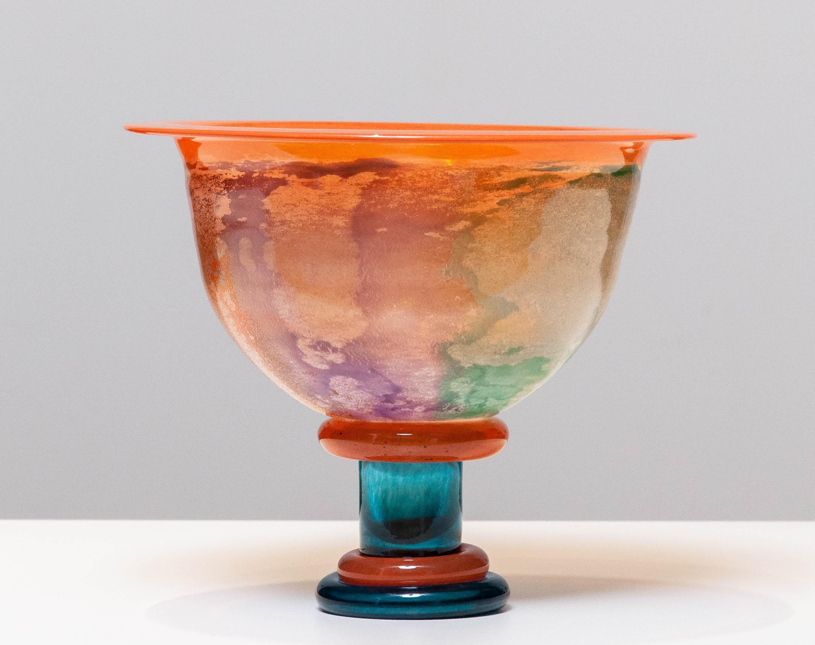Swedish 1990's Large Art Glass Bowl 'Cancan Series' by Kjell Engman for Kosta Boda