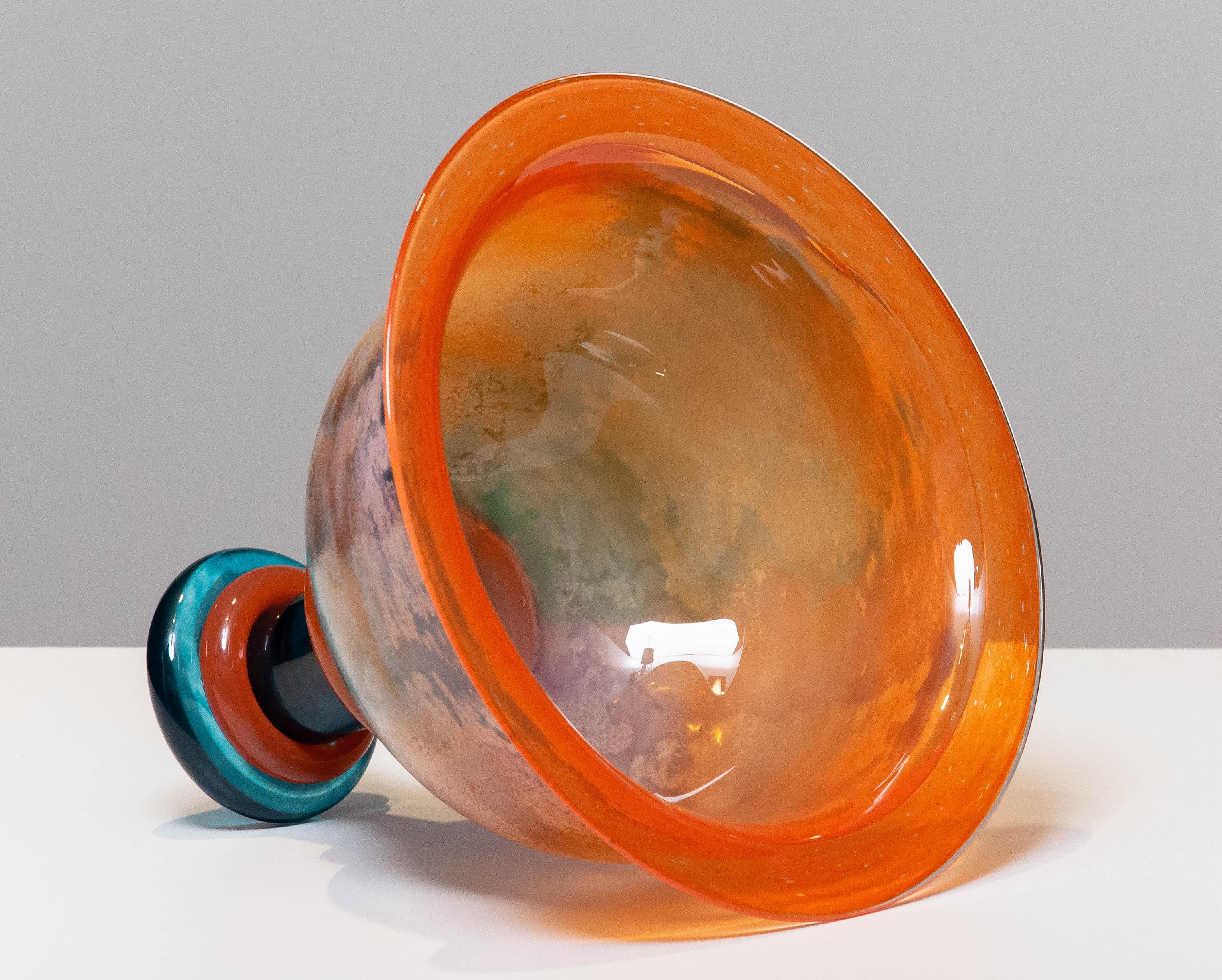 Late 20th Century 1990's Large Art Glass Bowl 'Cancan Series' by Kjell Engman for Kosta Boda