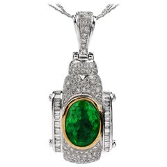 1990's Large Emerald Diamond Gold Cocktail Pendant Necklace