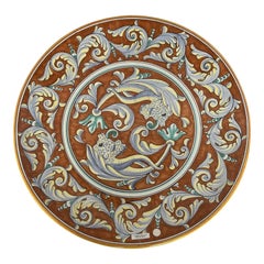 1990s Large Italian Hand-Painted Round Ceramic Wall Plate, Decorative Art Piece