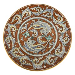 1990s Large Italian Hand-Painted Round Ceramic Wall Plate, Decorative Art Piece