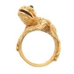 1990s Large Kurt Wayne Whimsical Gem Set Gold Frog Ring