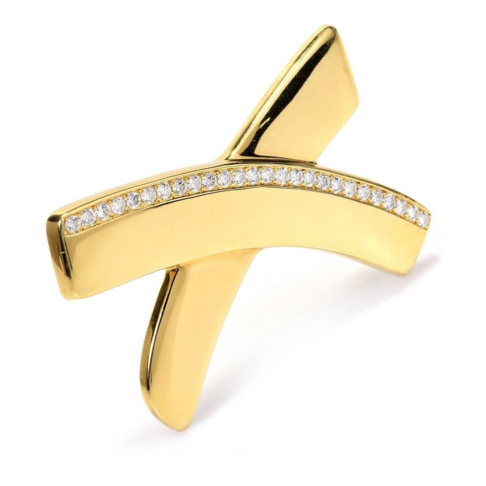 Modern 1990s Large Paloma Picasso Gold Diamond Pin Brooch