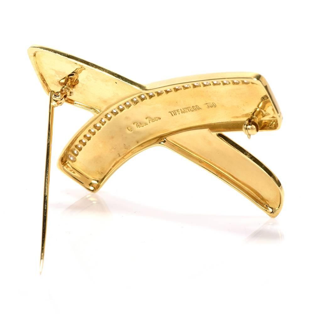 Women's 1990s Large Paloma Picasso Gold Diamond Pin Brooch
