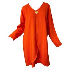 Robe tunique vintage à manches dolman en lin orange brûlé, grande taille, années 90