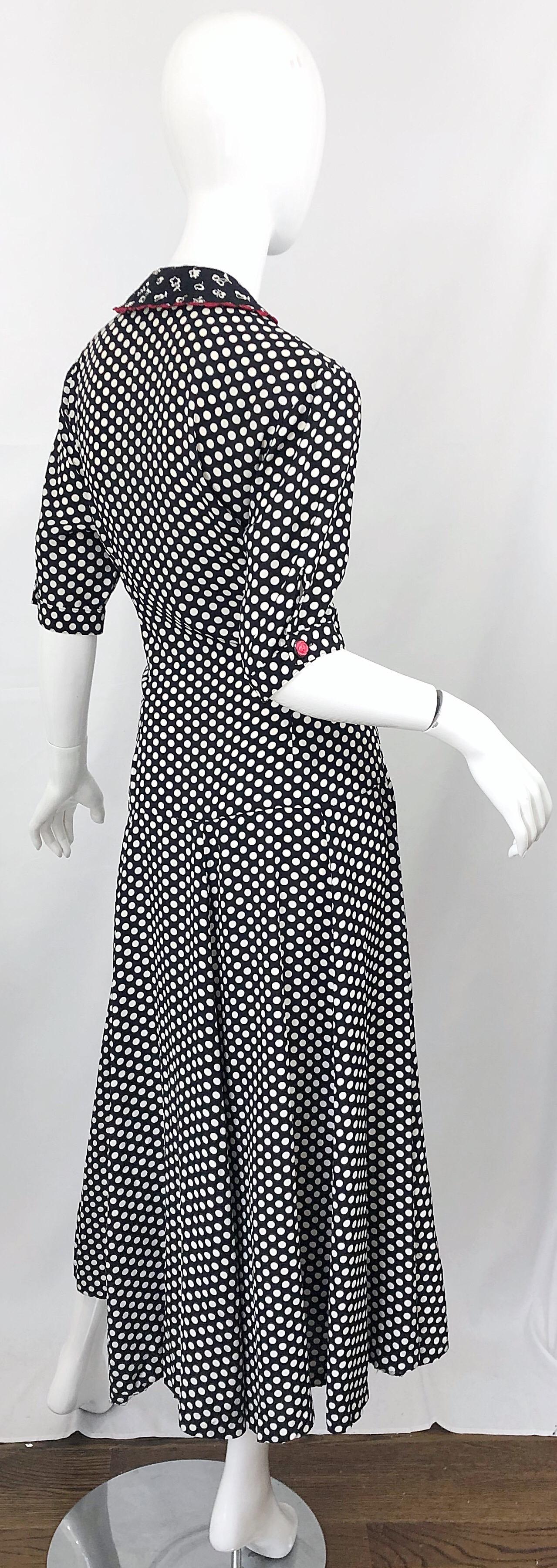 1990s Large Size Black and White Polka Dot Novelty Print Vintage 90s Midi Dress 9