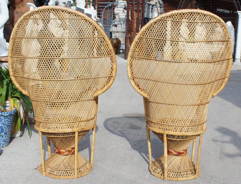 1990s Large Vintage Bohemian Emmanuelle / Peacock Pair of Wicker Chair