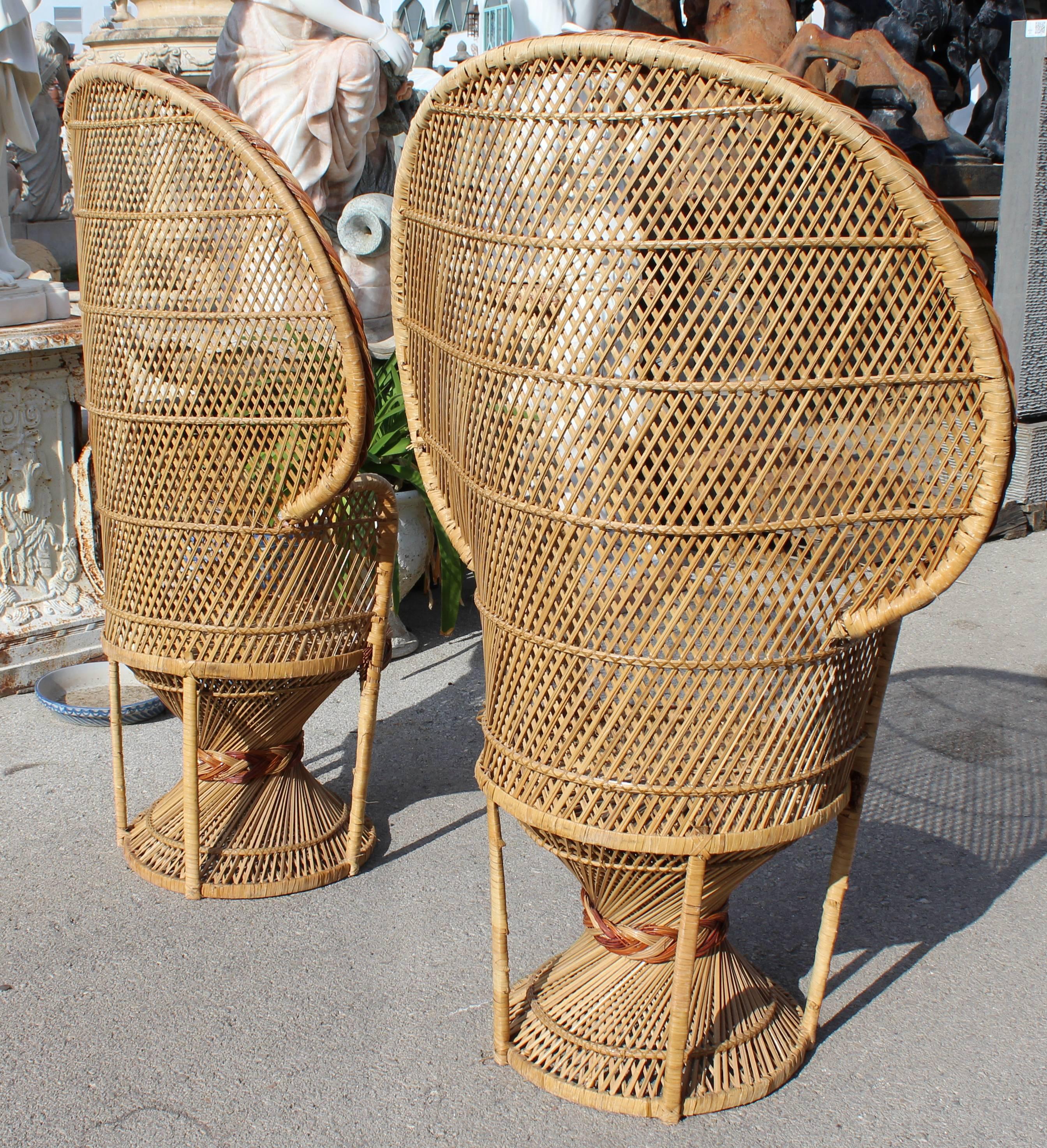 1990s Large Vintage Bohemian Emmanuelle / Peacock Pair of Wicker Chair In Good Condition In Marbella, ES