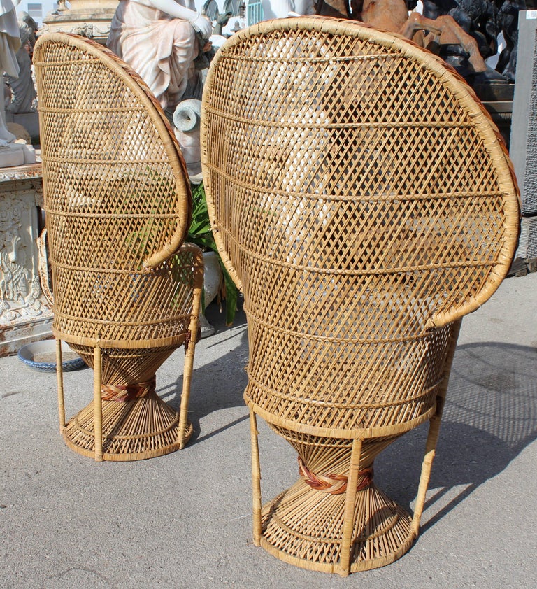 1990s Large Vintage Bohemian Emmanuelle / Peacock Pair of Wicker Chair For  Sale at 1stDibs