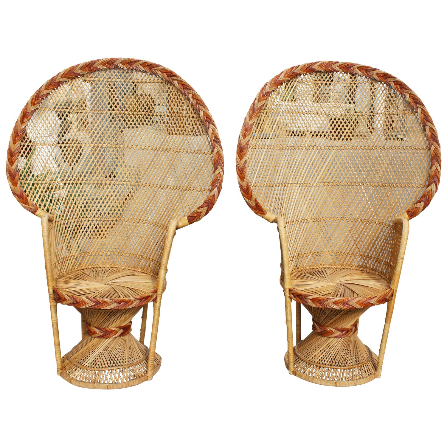 1990s Large Vintage Bohemian Emmanuelle Peacock Pair Of Wicker Chair For Sale At 1stdibs