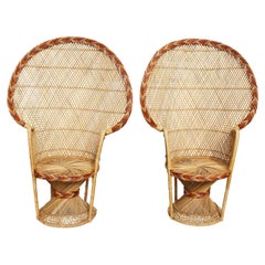 1990s Large Vintage Bohemian Emmanuelle / Peacock Pair of Wicker Chair