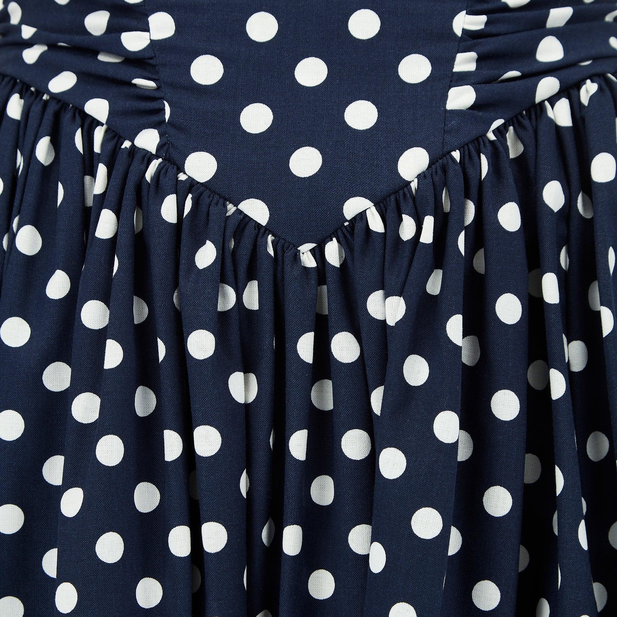 Vestido sin tirantes de lunares azul marino de los años 90 de Laura Ashley en Excelente estado para la venta en London, GB