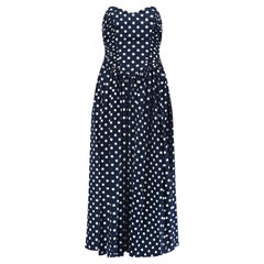 1990s Laura Ashley Navy Polka Dot Strapless Dress