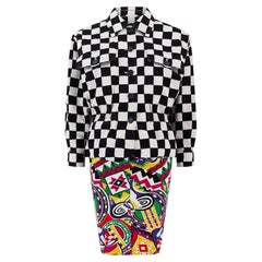 1990s Laurèl Checkerboard Jacket with Outlandish Print Skirt