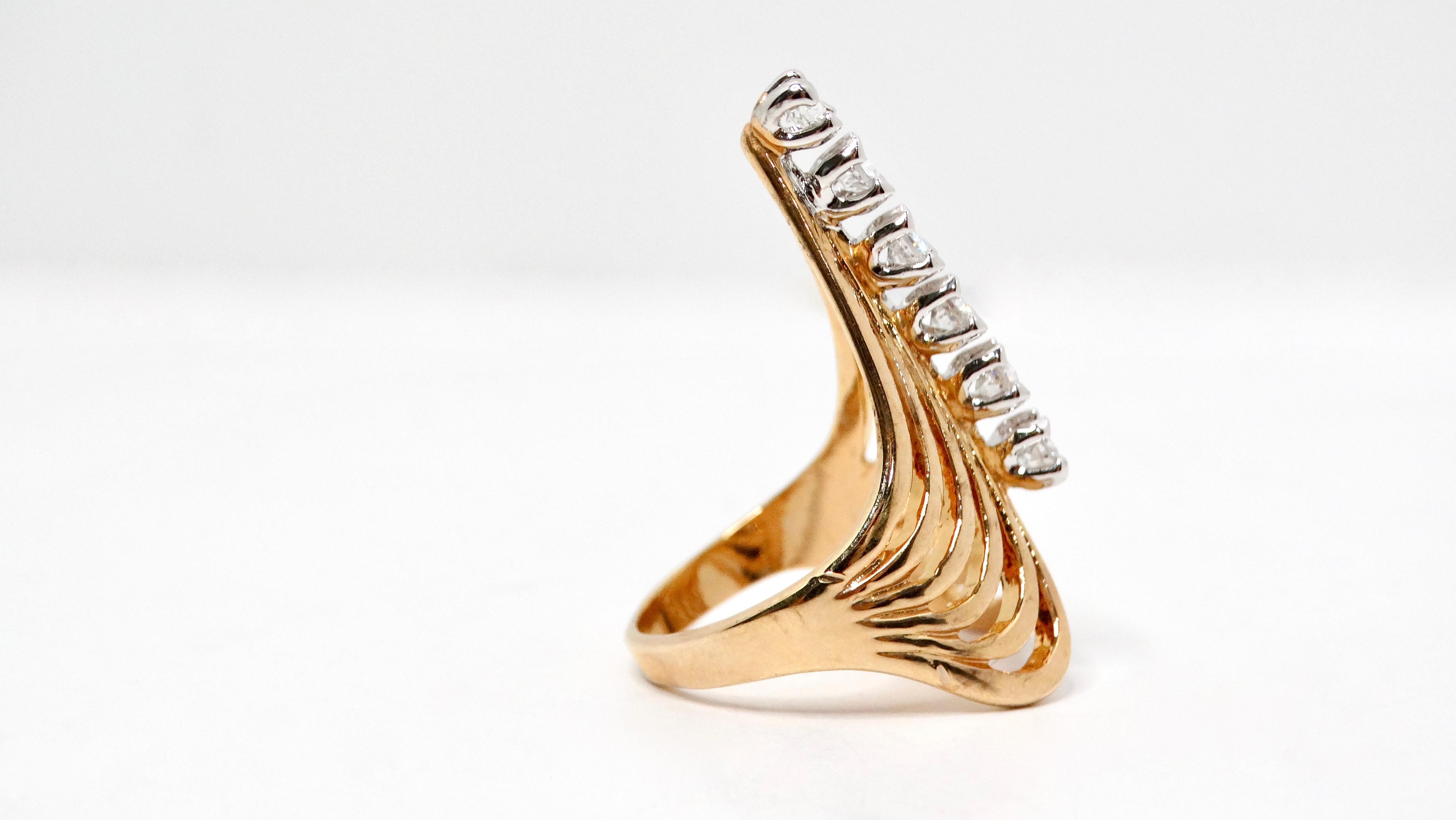 Women's 1990s Layered 18k Gold Plated V-Shape Crystal Fashion Ring For Sale