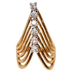 Vintage 1990s Layered 18k Gold Plated V-Shape Crystal Fashion Ring