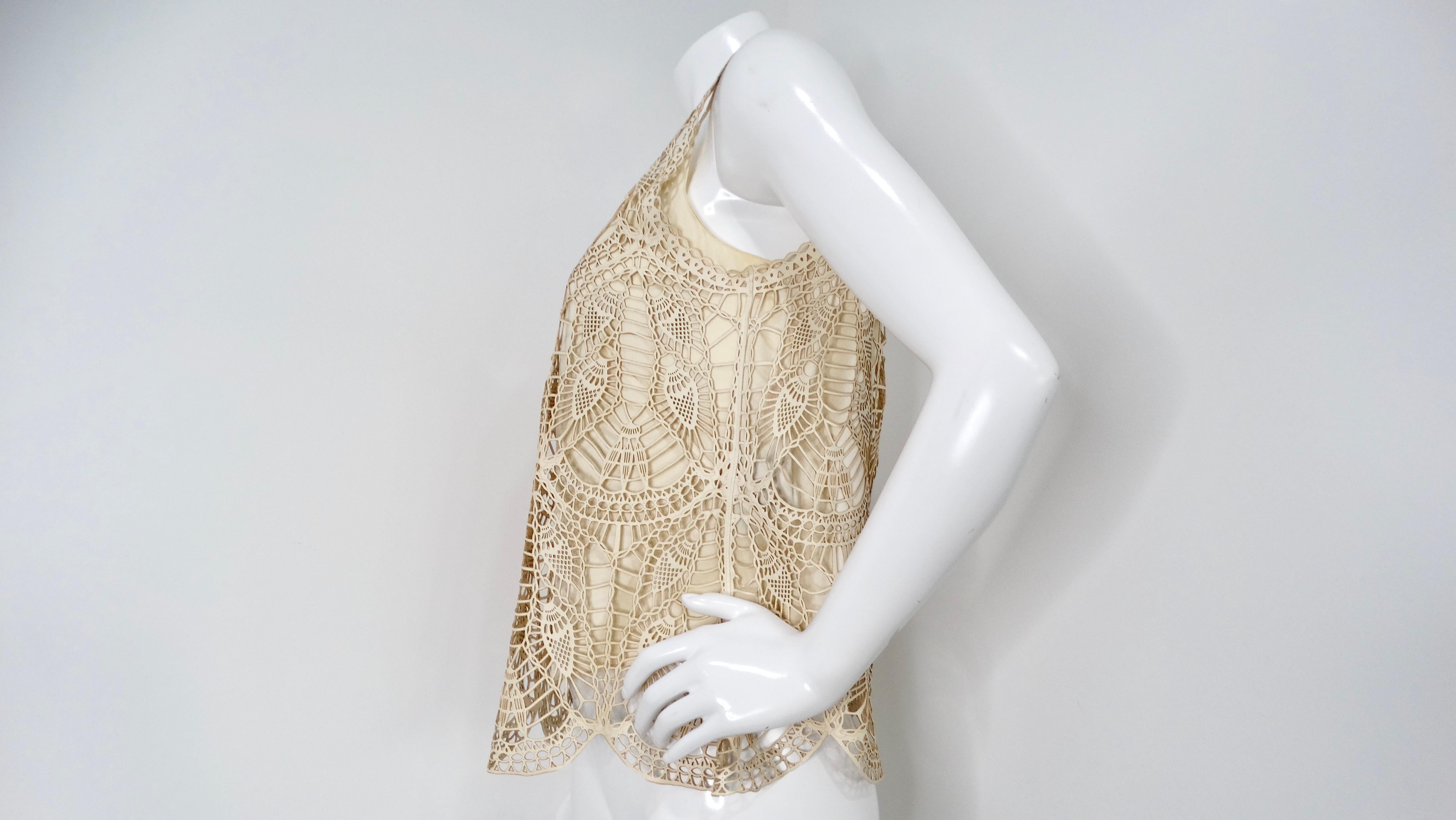 1990s Leather Crochet Style Top With Silk Slip In Good Condition For Sale In Scottsdale, AZ