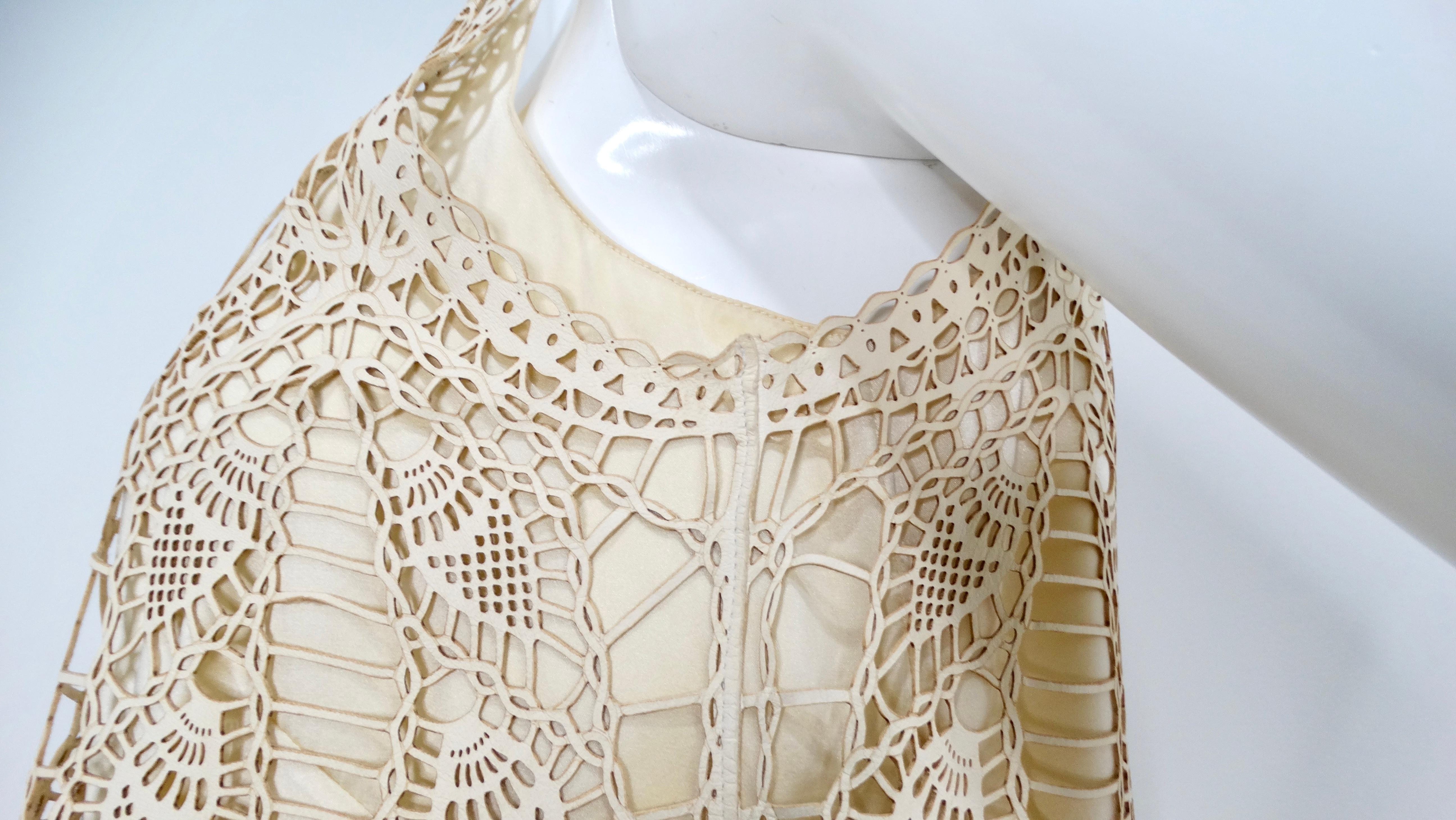 Women's 1990s Leather Crochet Style Top With Silk Slip For Sale