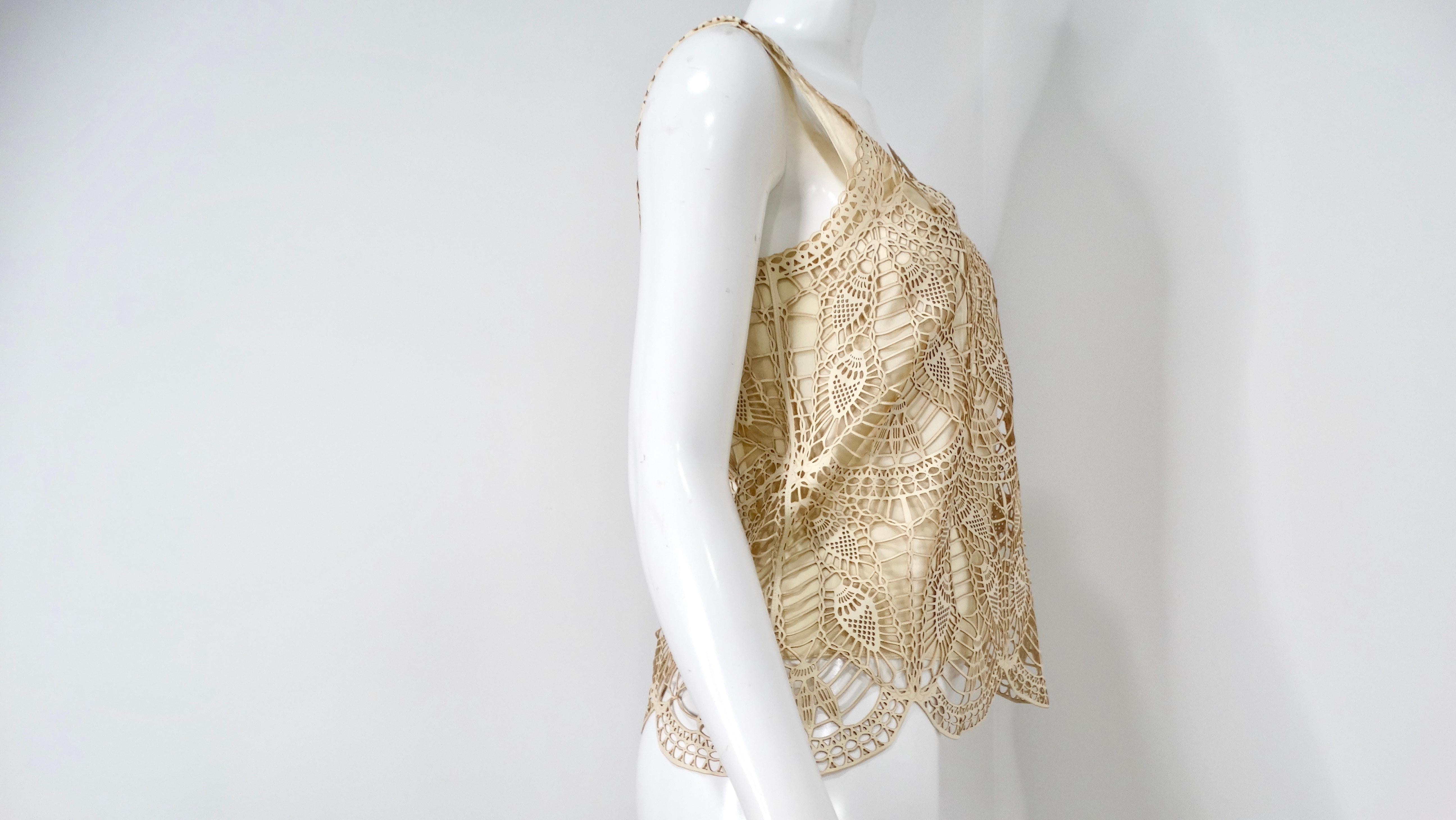 1990s Leather Crochet Style Top With Silk Slip For Sale 3