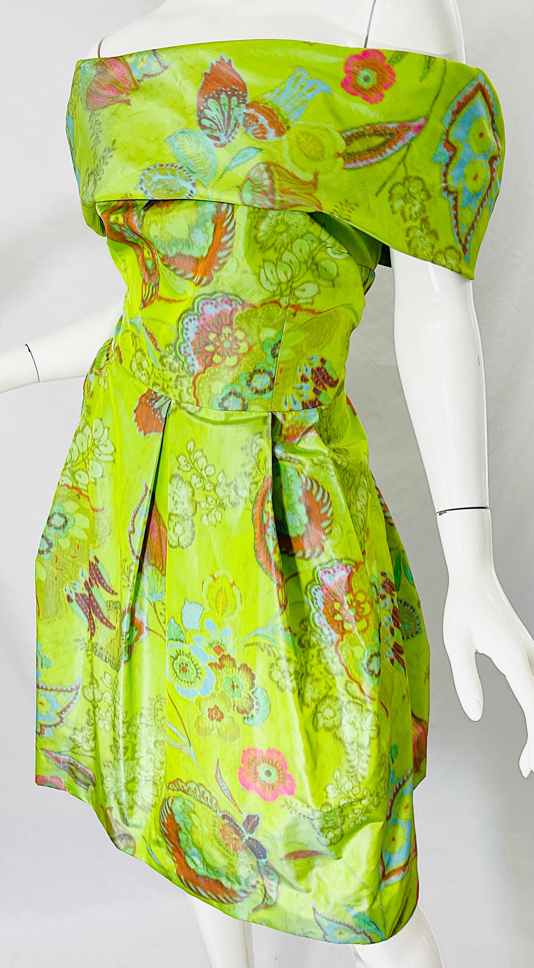 1990s Lee Alexander Couture Talla Grande Tafetán de Seda Vestido Vintage sin Hombros en venta 5