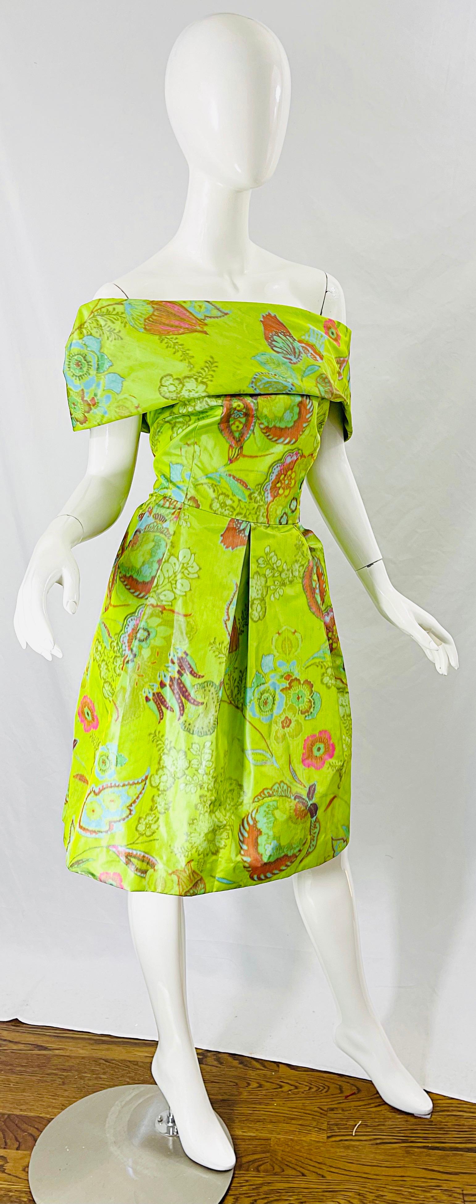 1990s Lee Alexander Couture Size Large Silk Taffeta Off Shoulder Vintage Dress For Sale 6