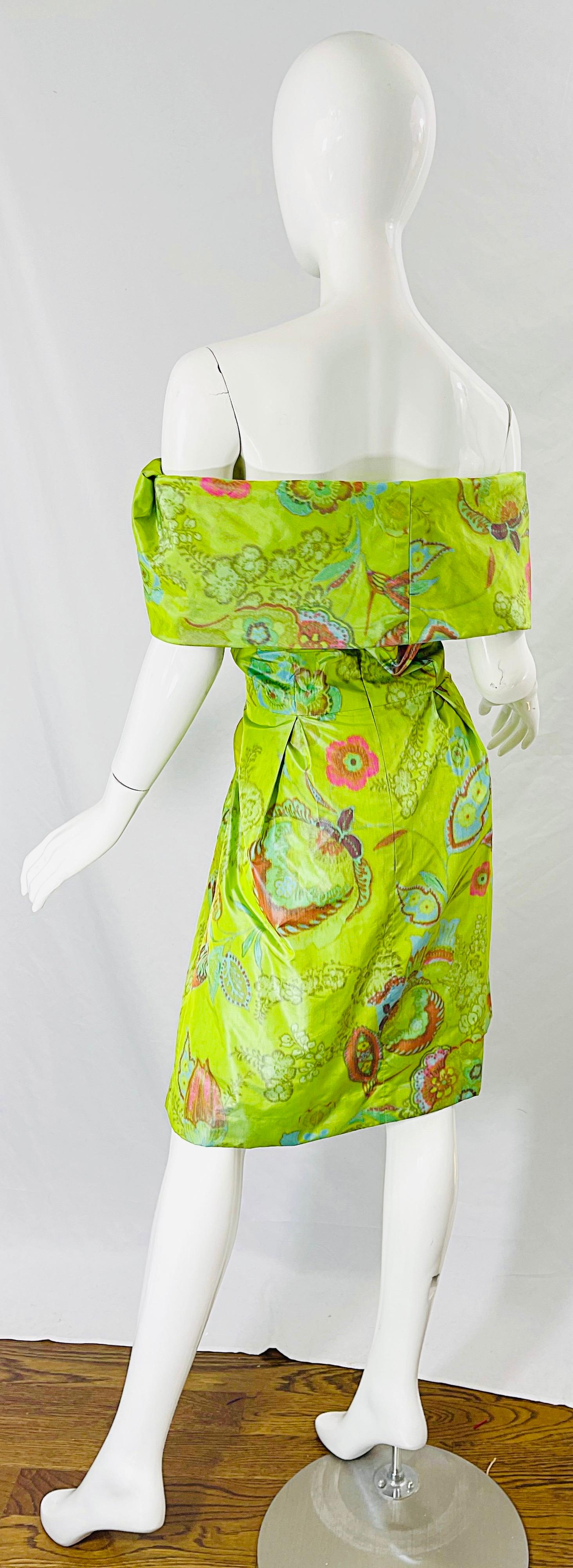 1990er Lee Alexander Couture Größe Large Seidentaft schulterfreies Vintage Kleid im Angebot 8