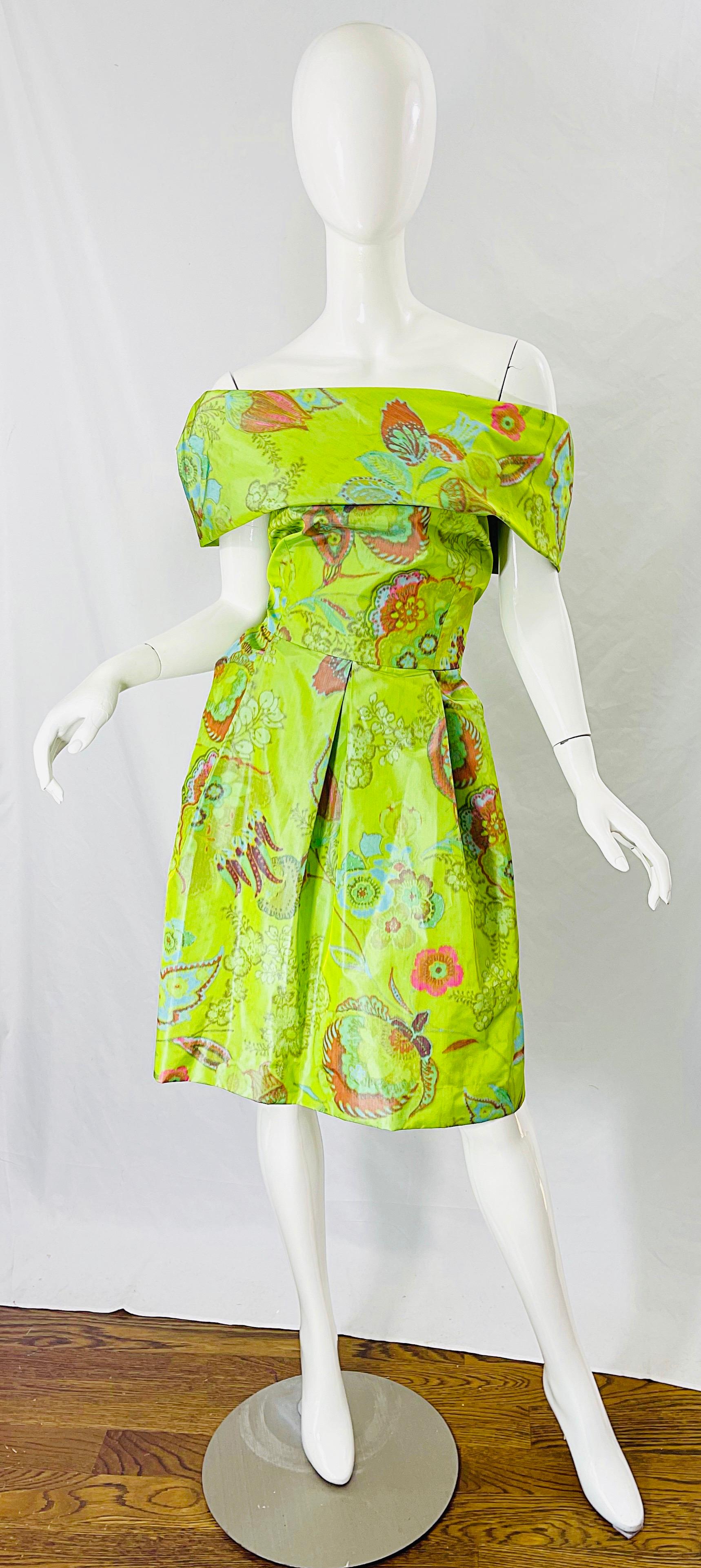 1990er Lee Alexander Couture Größe Large Seidentaft schulterfreies Vintage Kleid im Angebot 9