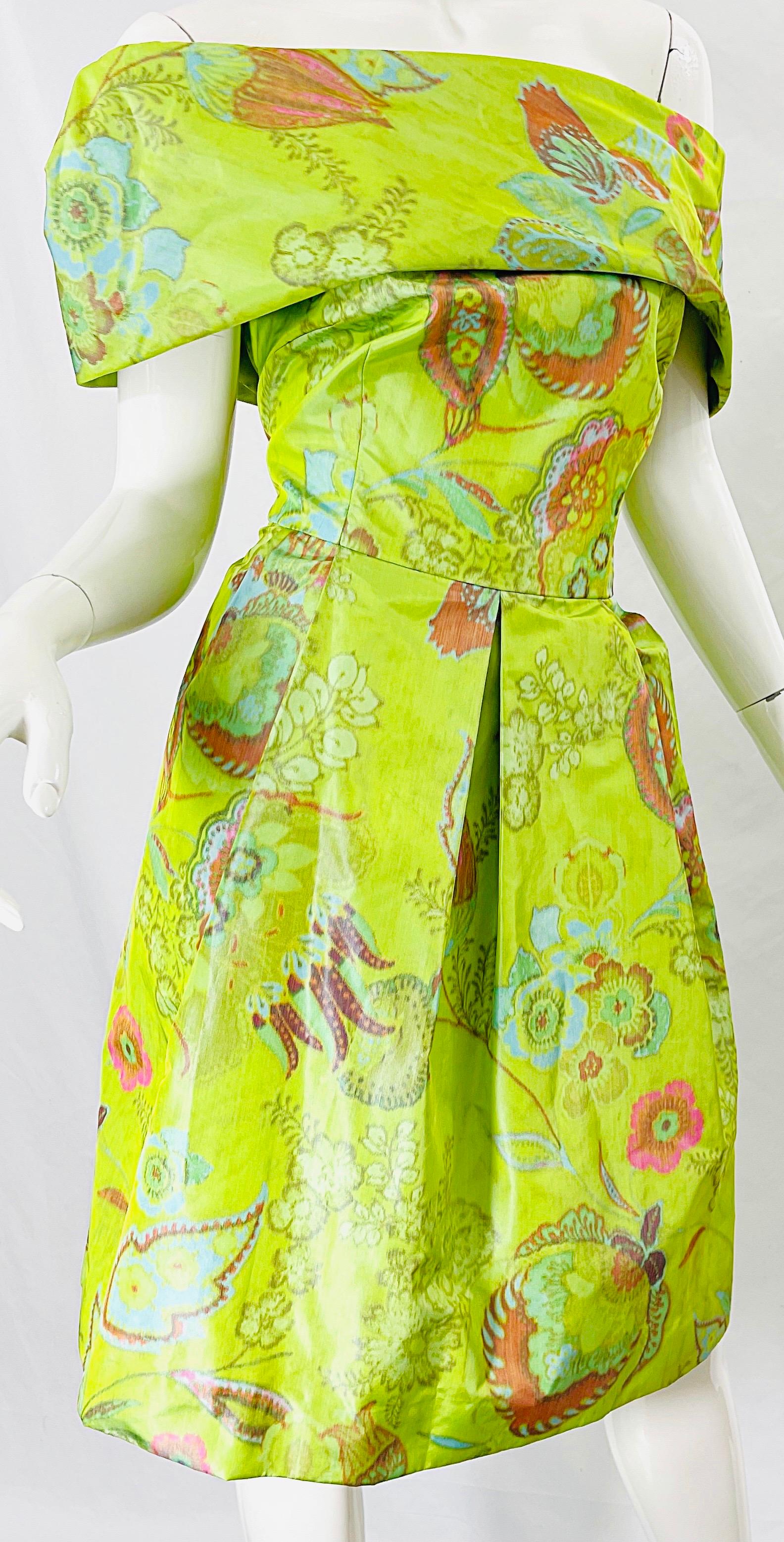 1990er Lee Alexander Couture Größe Large Seidentaft schulterfreies Vintage Kleid im Angebot 3